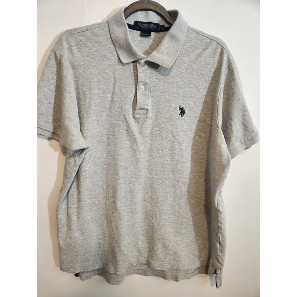 U.S. Polo Shirt Large Mens Solid Gray Navy Pony Logo - Picture 1 of 4
